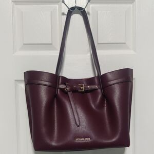 Michael Kors Emilia Deep Plum Pebbled Leather Tote with Gold Hardware